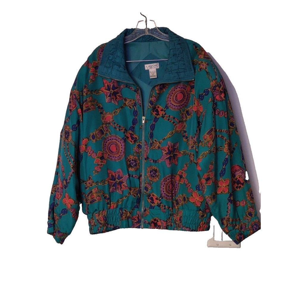 Vintage‎ Womens 1990s Lavon Track Jacket Windbreaker Full Zip Geometric Size L
